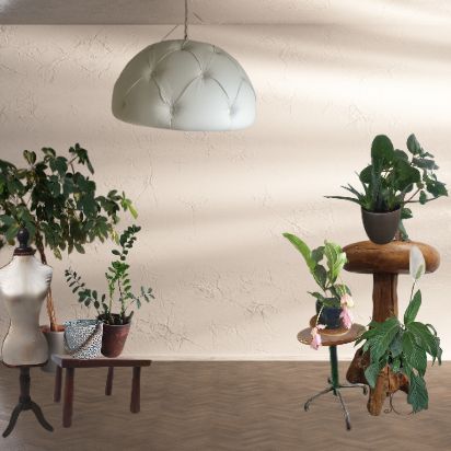 Natuurlijk interieur met veel planten.